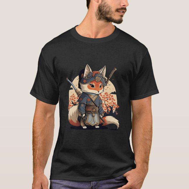 Kawaii Japanese Style Samurai Fox Anime T-Shirt (Front)