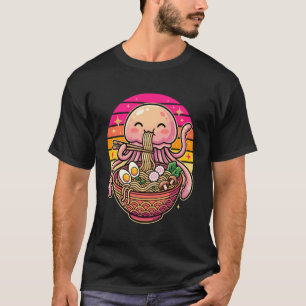 Kawaii Jellyfish Eating Ramen Noodles Japanese Ret T-Shirt