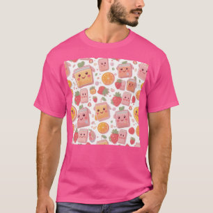 Kawaii Juice Box Pattern Cute Strawberries Orang T-Shirt