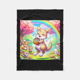 Kawaii Kangaroo Easter Adorable Easter Kangaroo Fleece Blanket