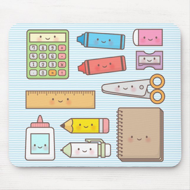 Kawaii Kids Back to School Supplies Mouse Mat (Front)