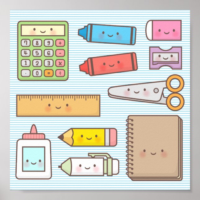 Kawaii Kids Back to School Supplies Wall Decor (Front)