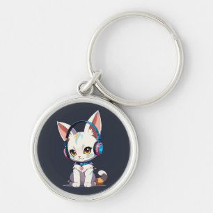 Kawaii Kitten in Stylish Headphones Key Ring