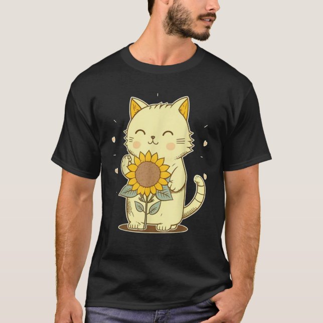 Kawaii Kitten Kitty Anime Cat Sunflower Sunshine V T-Shirt (Front)