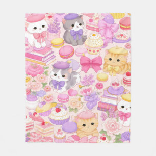 Kawaii Kitty Cat Bakery Sweet Pastry Pink Pattern Fleece Blanket
