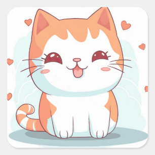 Kawaii Kitty Cat Chibi  Square Sticker