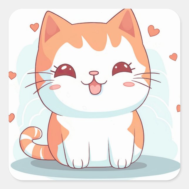 Kawaii Kitty Cat Chibi  Square Sticker (Front)