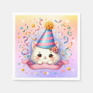 Kawaii Kitty Cat Happy Birthday Paper Napkins
