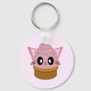 kawaii kitty cone ice cream cat meow key ring
