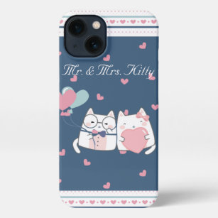 Kawaii Kitty Couple Heart Cat Bride and Groom iPhone 13 Case