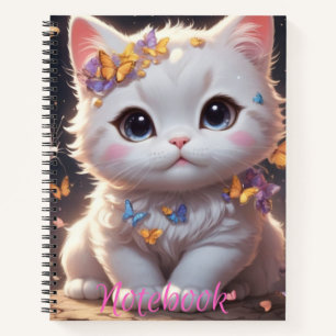 Kawaii Kitty With Butterflies Spiral Notebook