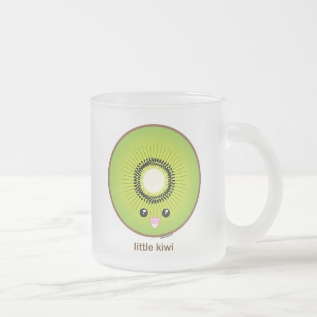 Kawaii Kiwi Frosted Glass Coffee Mug (Right)
