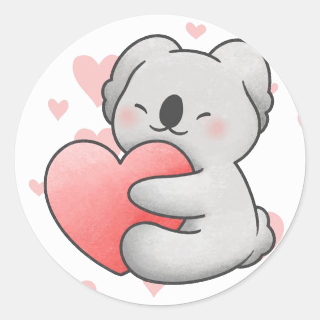 Kawaii Koala Hugging Heart lovely Classic Round Sticker (Front)