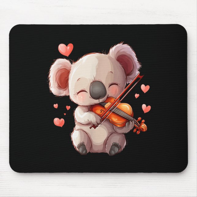 Kawaii Koala Playing Violin Graphic For Valentines Mouse Mat (Front)