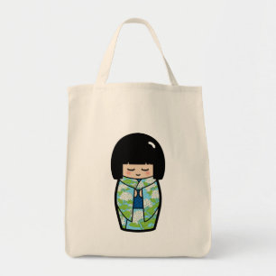 Kawaii Kokeshi (Blue) Japanese Doll Tote Bag
