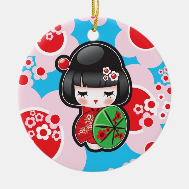 Kawaii Kokeshi Doll Ceramic Tree Decoration (Front)