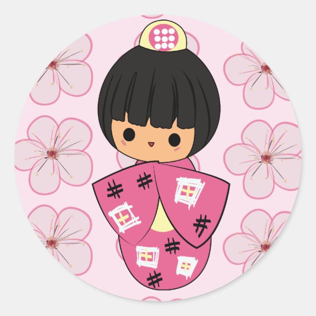 Kawaii Kokeshi Doll stickers (Front)
