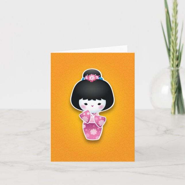 Kawaii Kokeshi (Pink) Card (Front)