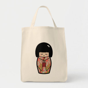 Kawaii Kokeshi (Pink) Japanese Doll Tote Bag