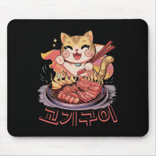 Kawaii Korean Cat Eating Bbq Korean Barbecue Anime Mouse Mat