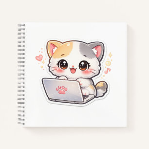 Kawaii Laptop Cat Notebook Cute Chibi Kitty Jour