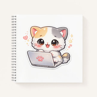 Kawaii Laptop Cat Notebook | Cute Chibi Kitty Jour