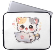 Kawaii Laptop Cat Sticker | Cute Chibi Kitty Worki