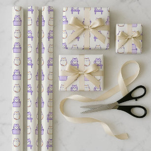 Kawaii Lavender Cat Chonky Wrapping Paper Bundle