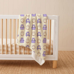 Kawaii Lavender Chonky Cat Pastel Cosy Sherpa Blan Blanket