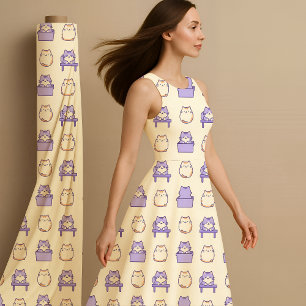 Kawaii Lavender Chonky Cat Pastel Cute Fabric Prin