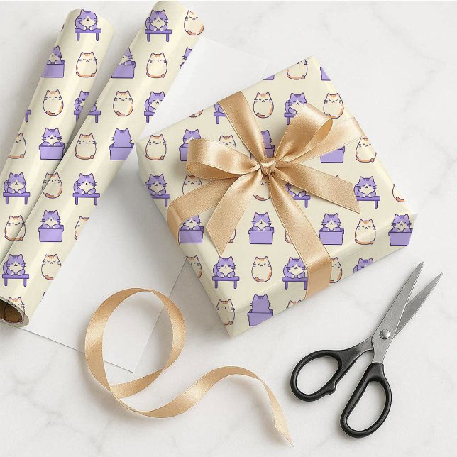 Kawaii Lavender Chonky Cat Pastel Gift Wrap Paper (Kawaii Lavender Chonky Cat Pastel Gift Wrap Paper)