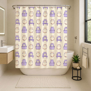 Kawaii Lavender Chonky Cat Pastel Shower Curtain