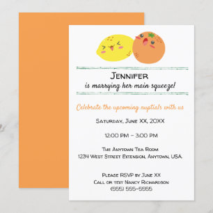 Kawaii Lemon and Orange Fruit Bridal Shower Invitation