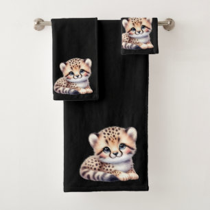 Kawaii Leopard Cute Animal Black Bath Towel Set