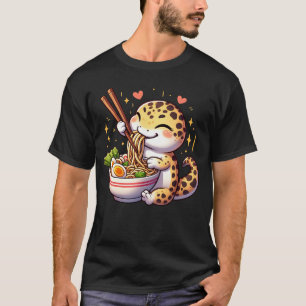 Kawaii Leopard Gecko Eating Ramen Noodle Anime T-Shirt
