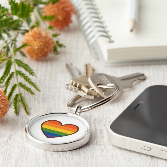 Kawaii LGBTQ+ Pride Heart Key Ring (Side)