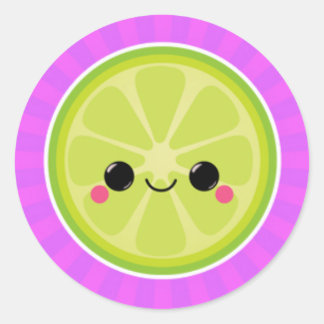 Kawaii Lime on Purple Starburst Classic Round Sticker