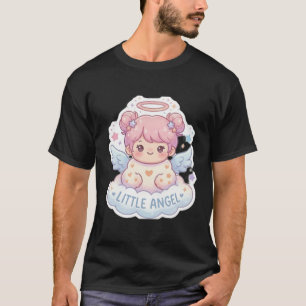 Kawaii Little Angel Chibi Aesthetic Black T-Shirt 
