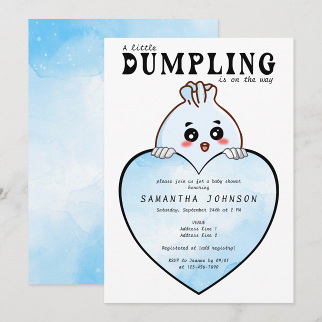 Kawaii Little Dumpling Dim Sum Blue Baby Shower  Invitation (Front/Back)
