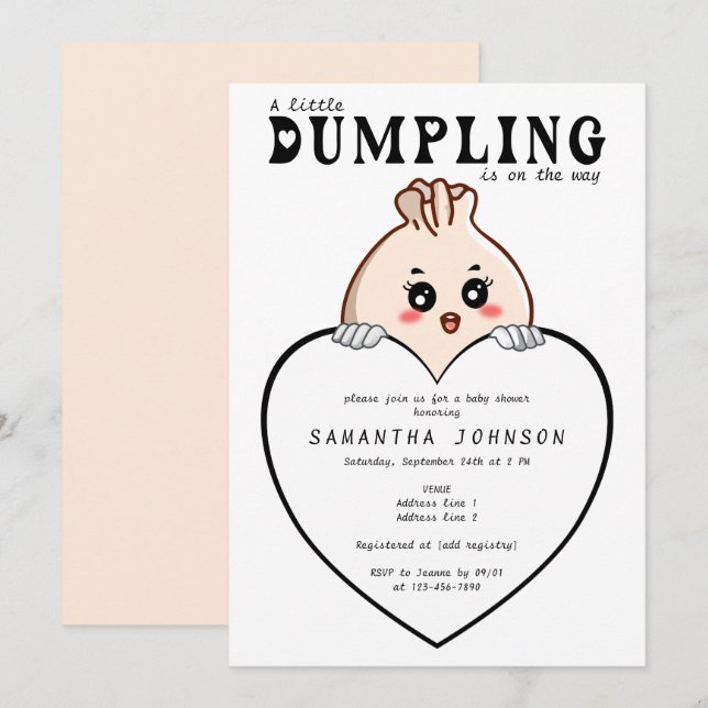 Kawaii Little Dumpling Dim Sum White Baby Shower  Invitation (Front/Back)