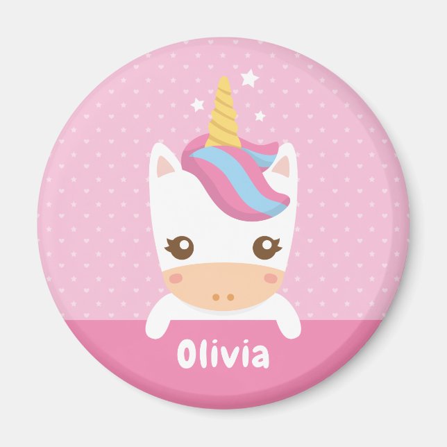 Kawaii Little Unicorn Girls Personalised Magnet (Front)