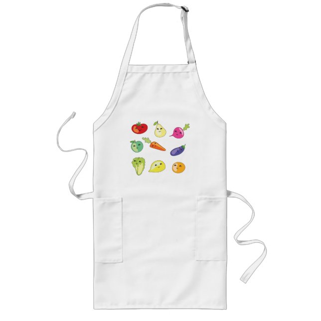 Kawaii live vegetables and fruits with faces long apron (Front)