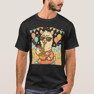 Kawaii Llama Eating Ramen – Cute Festival Food  T-Shirt