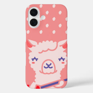 Kawaii Llama Rockstar Cute Pink Guitar Animal iPhone 16 Case