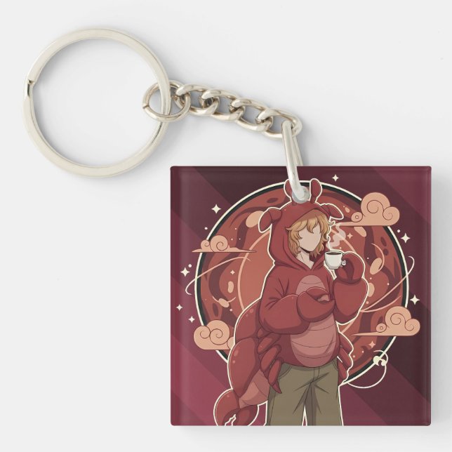 Kawaii Lobster Barista: Seafront Coffee Art Key Ring (Front)