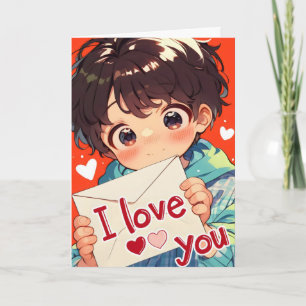 Kawaii Love Anime Boy Holiday Card