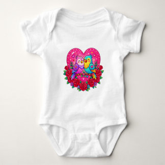 Kawaii Love Birds Heart Floral Baby Bodysuit