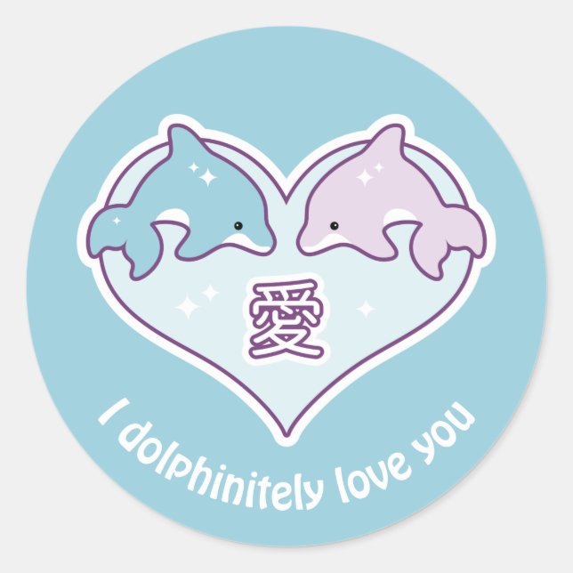 Kawaii Love Dolphins Classic Round Sticker (Front)