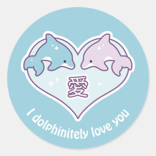 Kawaii Love Dolphins Classic Round Sticker