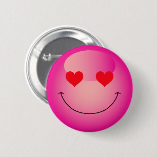 Kawaii Love Heart Eyes Pink Emoji 6 Cm Round Badge